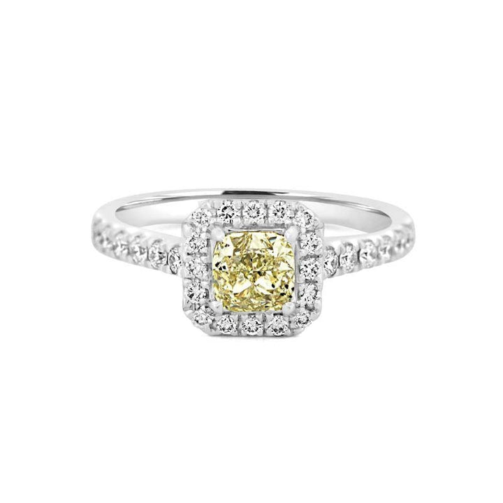 0.60 CT Fancy Light Yellow Cushion Halo Solitaire - ZIZOV DIAMONDS