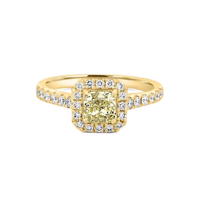 0.60 CT Fancy Light Yellow Cushion Halo Solitaire - ZIZOV DIAMONDS