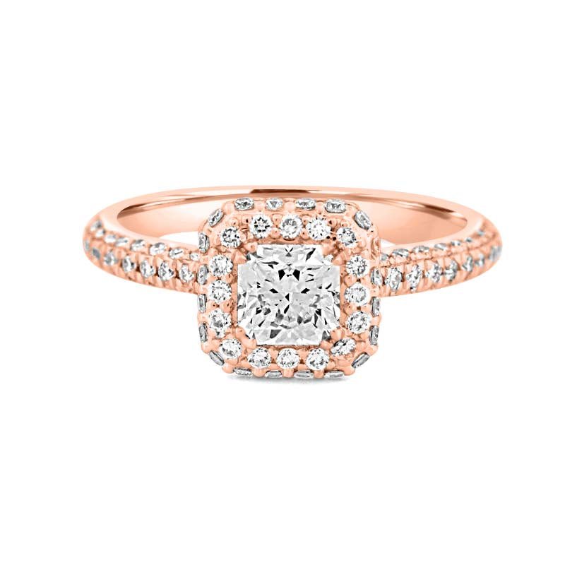 0.70 CT Square Radiant Halo Solitaire Pave Ring - ZIZOV DIAMONDS