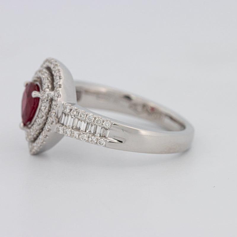0.85 CT Pearshape Red Ruby Double Halo Ring - ZIZOV DIAMONDS