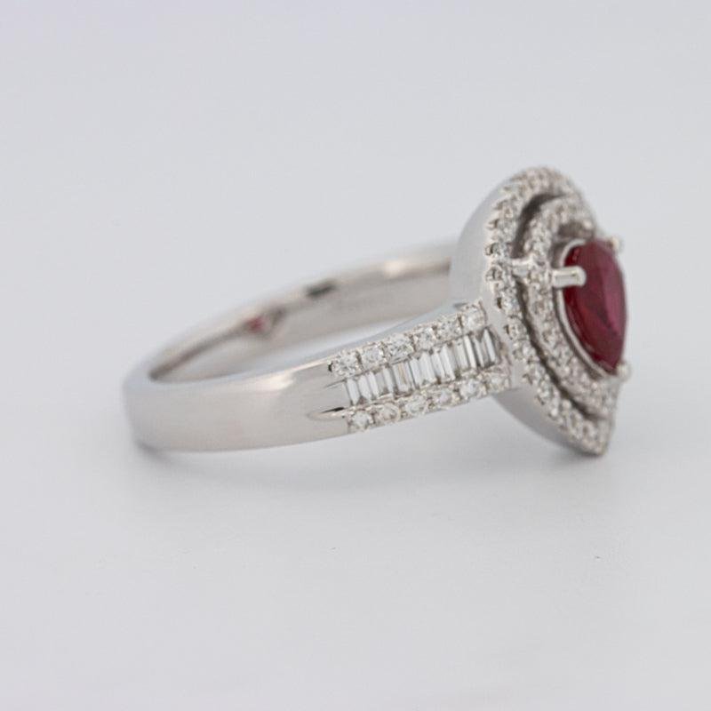 0.85 CT Pearshape Red Ruby Double Halo Ring - ZIZOV DIAMONDS