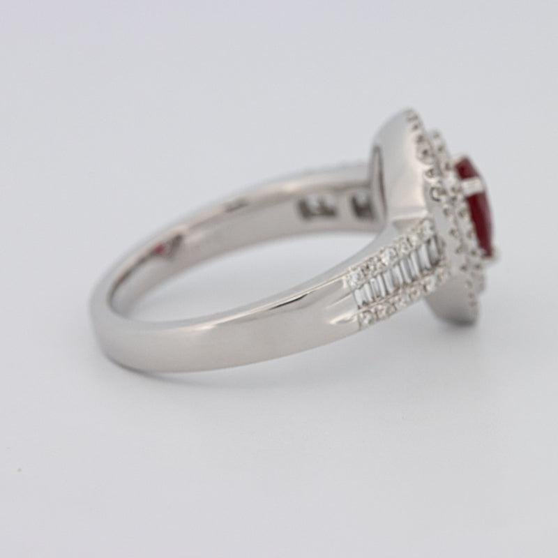 0.85 CT Pearshape Red Ruby Double Halo Ring - ZIZOV DIAMONDS