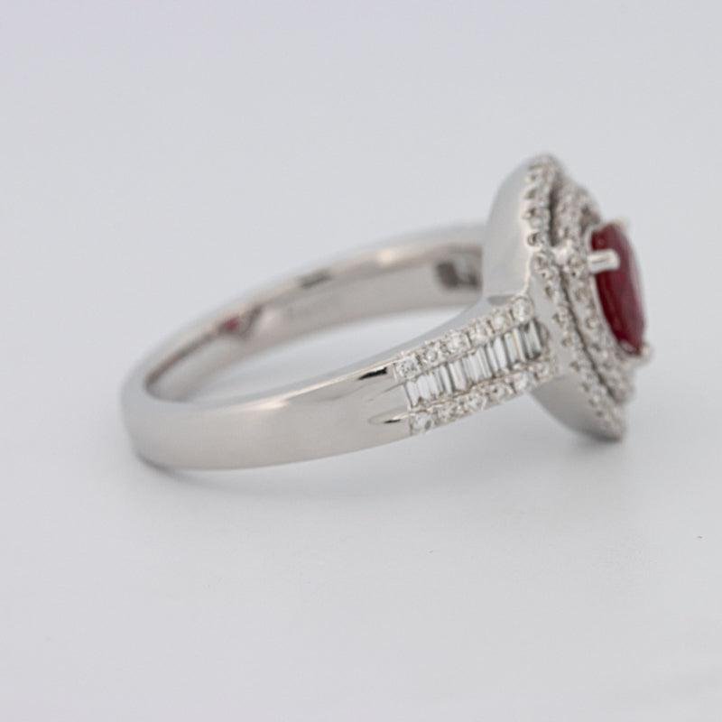 0.85 CT Pearshape Red Ruby Double Halo Ring - ZIZOV DIAMONDS