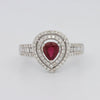 0.85 CT Pearshape Red Ruby Double Halo Ring - ZIZOV DIAMONDS
