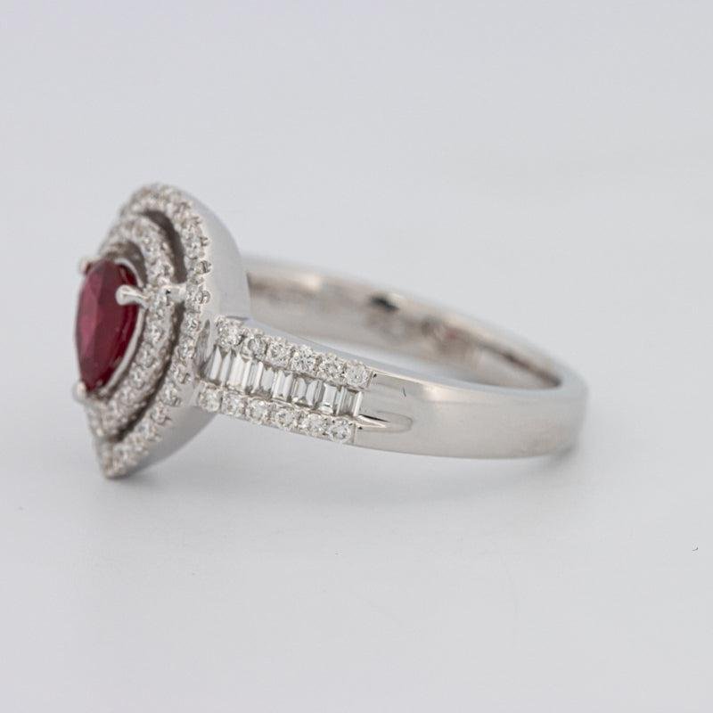 0.85 CT Pearshape Red Ruby Double Halo Ring - ZIZOV DIAMONDS
