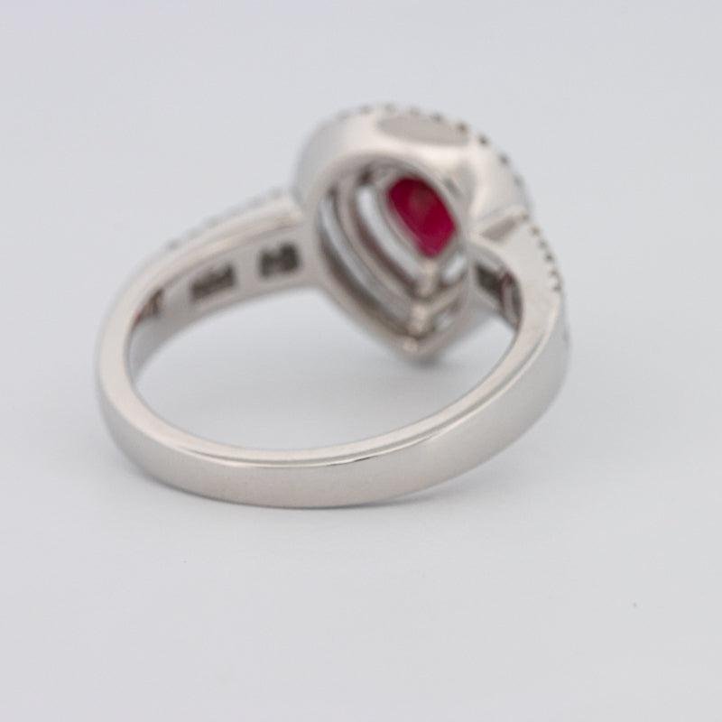 0.85 CT Pearshape Red Ruby Double Halo Ring - ZIZOV DIAMONDS