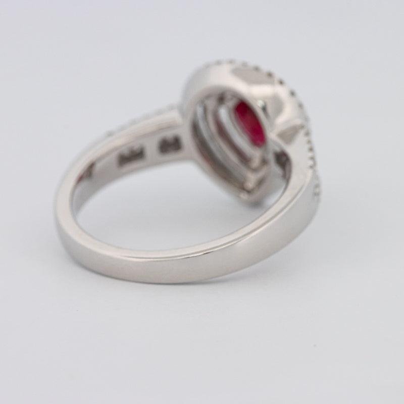 0.85 CT Pearshape Red Ruby Double Halo Ring - ZIZOV DIAMONDS