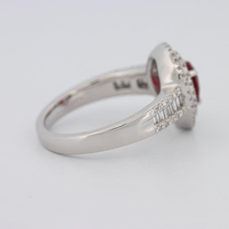 0.85 CT Pearshape Red Ruby Double Halo Ring - ZIZOV DIAMONDS