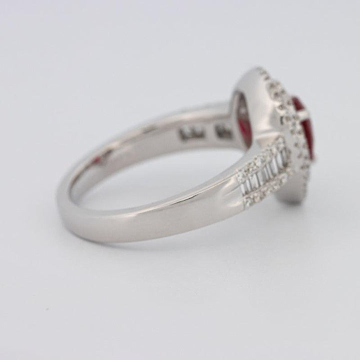 0.85 CT Pearshape Red Ruby Double Halo Ring - ZIZOV DIAMONDS