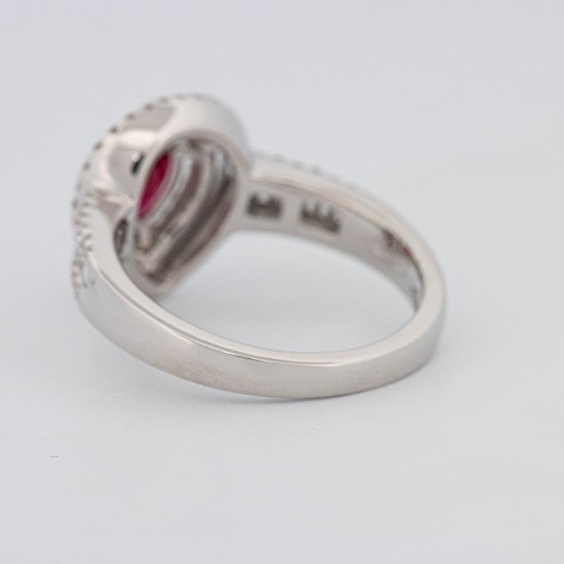 0.85 CT Pearshape Red Ruby Double Halo Ring - ZIZOV DIAMONDS