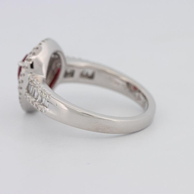 0.85 CT Pearshape Red Ruby Double Halo Ring - ZIZOV DIAMONDS