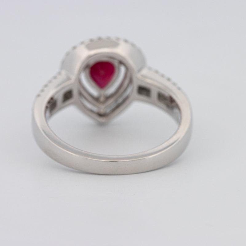 0.85 CT Pearshape Red Ruby Double Halo Ring - ZIZOV DIAMONDS
