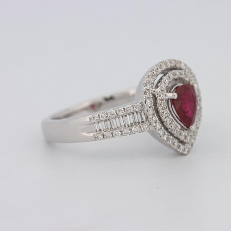 0.85 CT Pearshape Red Ruby Double Halo Ring - ZIZOV DIAMONDS