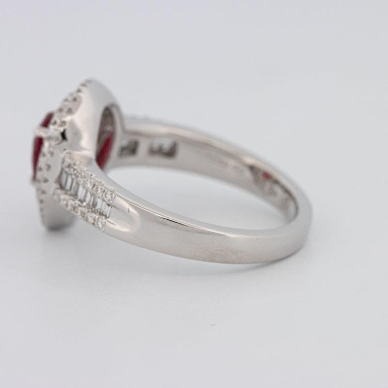 0.85 CT Pearshape Red Ruby Double Halo Ring - ZIZOV DIAMONDS