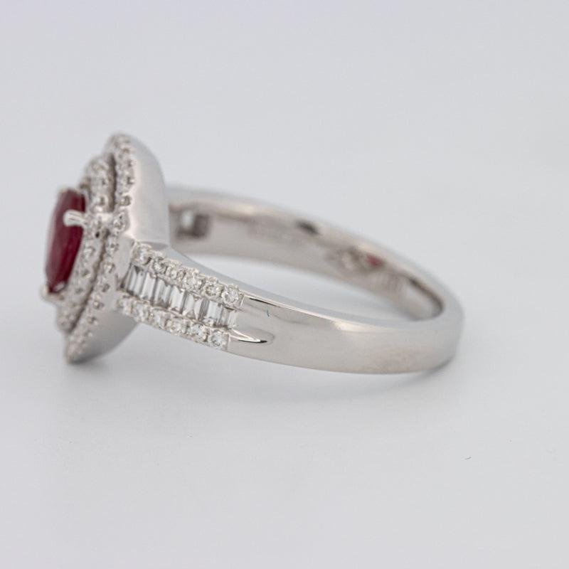 0.85 CT Pearshape Red Ruby Double Halo Ring - ZIZOV DIAMONDS