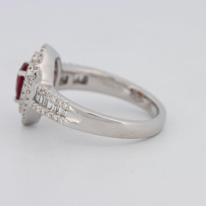 0.85 CT Pearshape Red Ruby Double Halo Ring - ZIZOV DIAMONDS