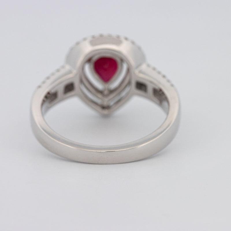 0.85 CT Pearshape Red Ruby Double Halo Ring - ZIZOV DIAMONDS