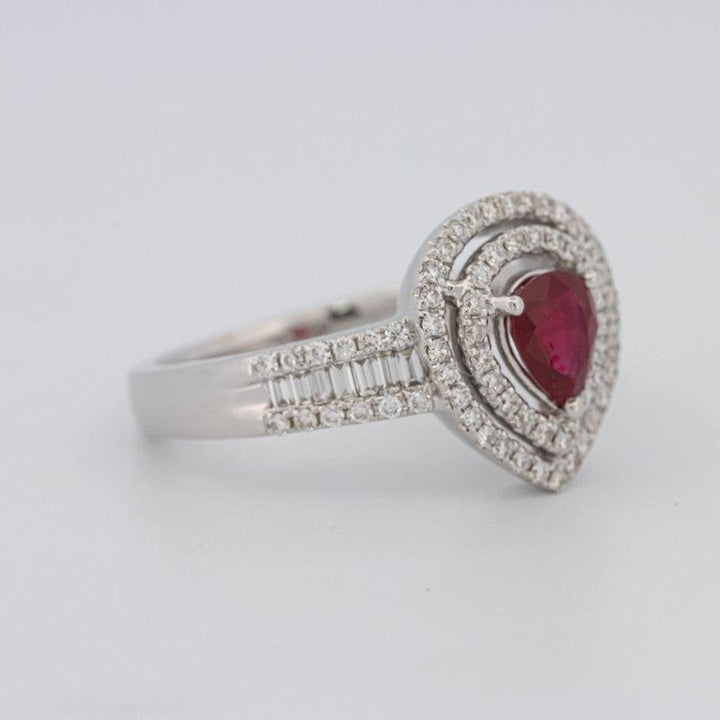 0.85 CT Pearshape Red Ruby Double Halo Ring - ZIZOV DIAMONDS
