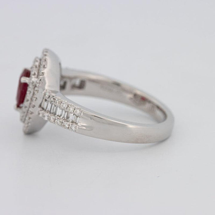 0.85 CT Pearshape Red Ruby Double Halo Ring - ZIZOV DIAMONDS