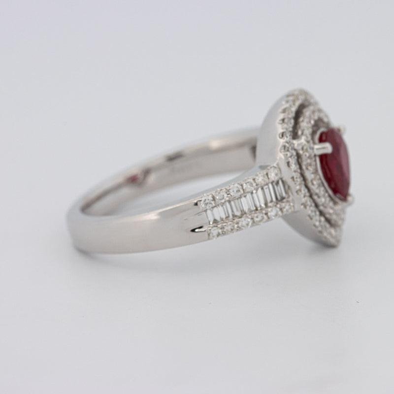 0.85 CT Pearshape Red Ruby Double Halo Ring - ZIZOV DIAMONDS