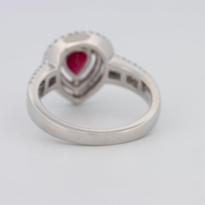 0.85 CT Pearshape Red Ruby Double Halo Ring - ZIZOV DIAMONDS