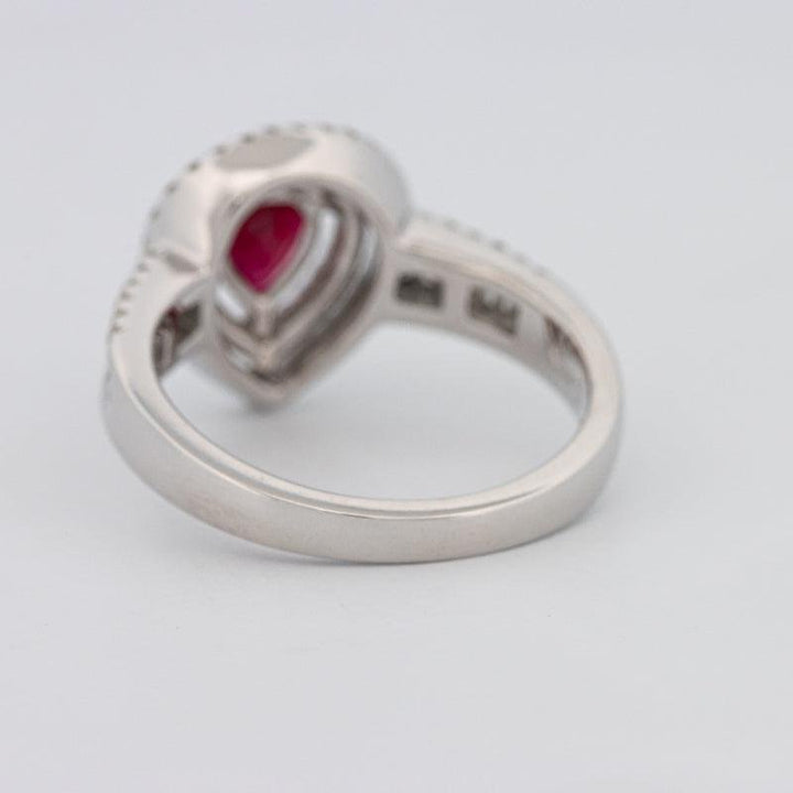0.85 CT Pearshape Red Ruby Double Halo Ring - ZIZOV DIAMONDS