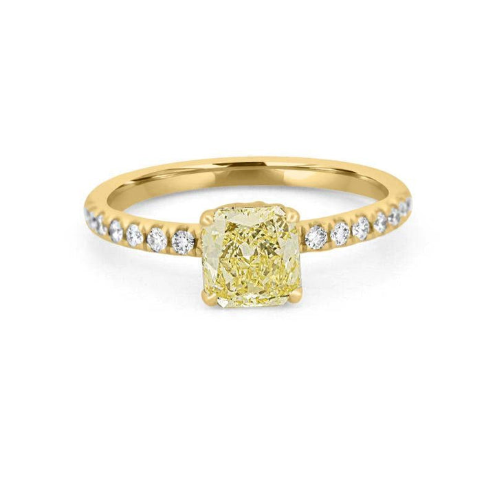 1 CT Fancy Yellow Cushion Cut Pavé Solitaire - ZIZOV DIAMONDS