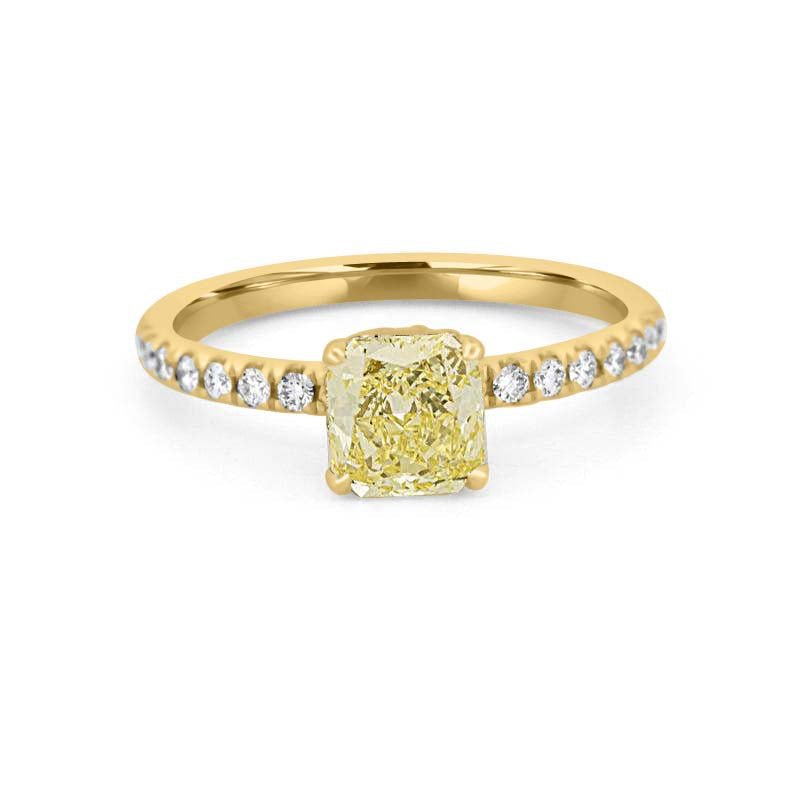 1 CT Fancy Yellow Cushion Cut Pavé Solitaire - ZIZOV DIAMONDS