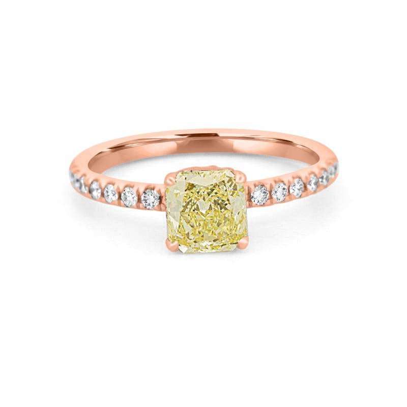 1 CT Fancy Yellow Cushion Cut Pavé Solitaire - ZIZOV DIAMONDS