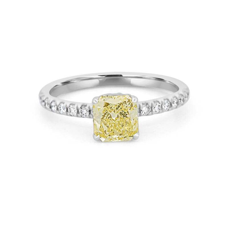1 CT Fancy Yellow Cushion Cut Pavé Solitaire - ZIZOV DIAMONDS