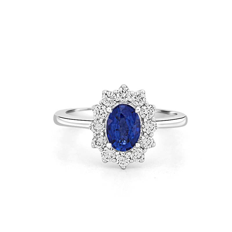 1 CT Oval Blue Sapphire Flower Ring - ZIZOV DIAMONDS