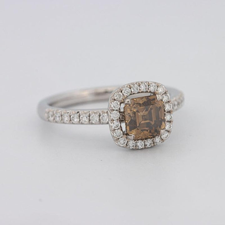 1 CT Square Radiant Fancy Brown Diamond Halo Ring - ZIZOV DIAMONDS