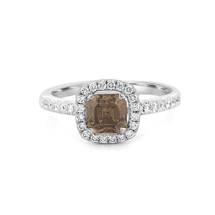 1 CT Square Radiant Fancy Brown Diamond Halo Ring - ZIZOV DIAMONDS
