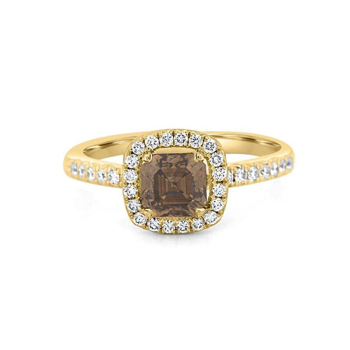 1 CT Square Radiant Fancy Brown Diamond Halo Ring - ZIZOV DIAMONDS
