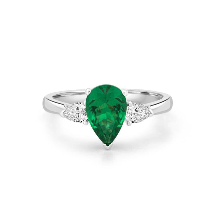 1.10 CT Pearshape Green Emerald Ring - ZIZOV DIAMONDS