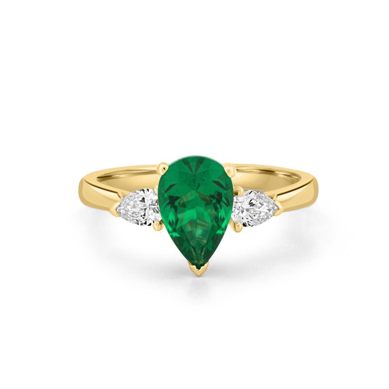 1.10 CT Pearshape Green Emerald Ring - ZIZOV DIAMONDS