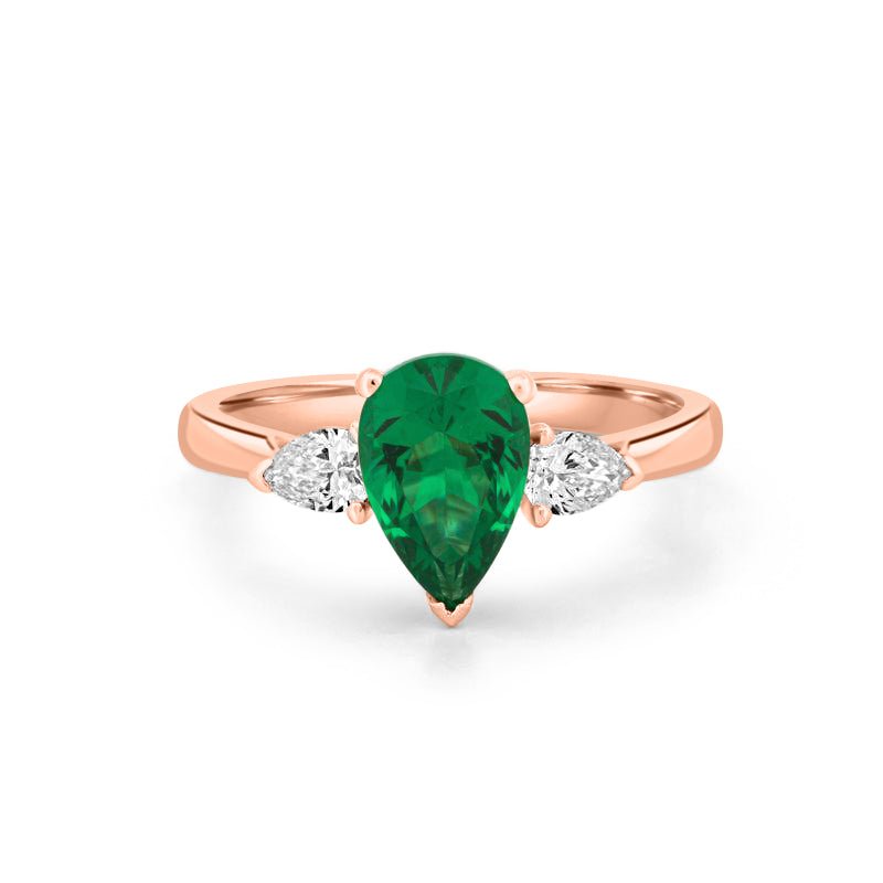 1.10 CT Pearshape Green Emerald Ring - ZIZOV DIAMONDS