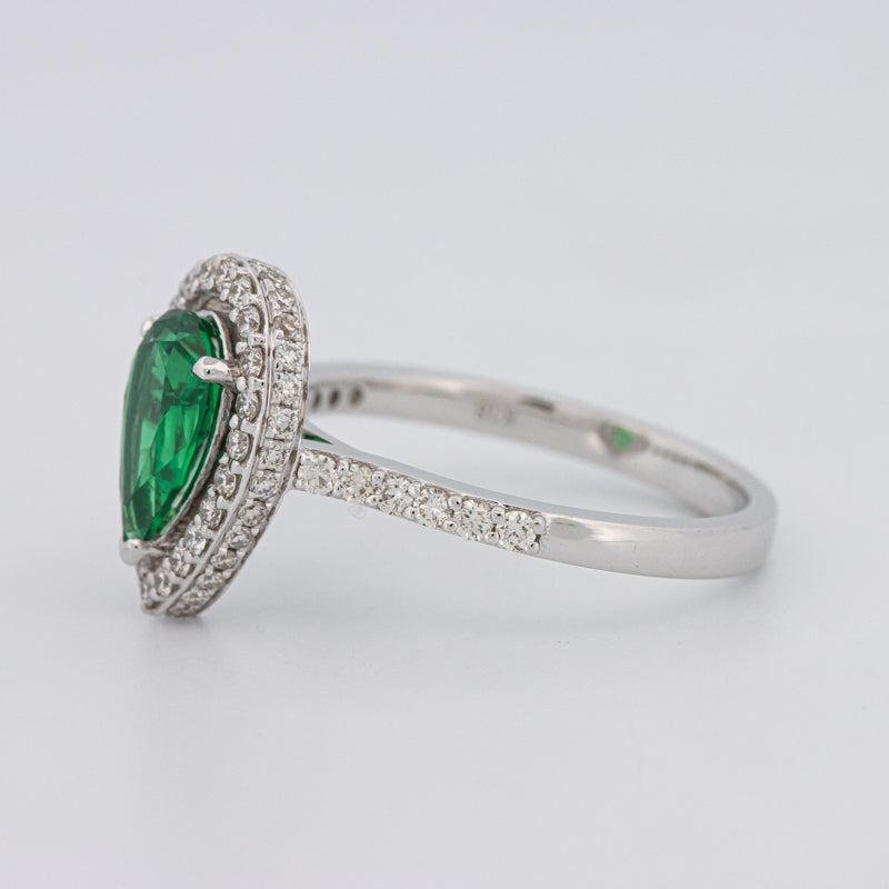 1.10 CT Pearshape Halo Green Emerald Ring - ZIZOV DIAMONDS