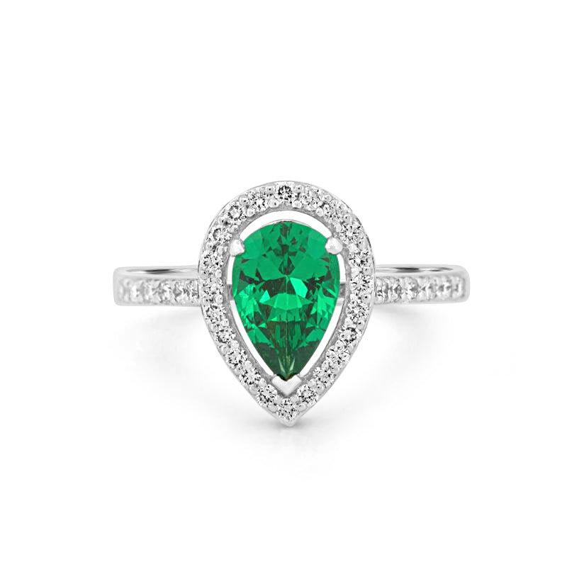 1.10 CT Pearshape Halo Green Emerald Ring - ZIZOV DIAMONDS