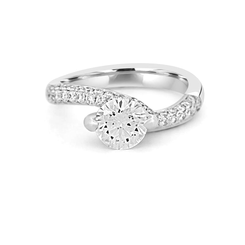 1.12 CT Round Solitaire Pave Ring with Twisted Band - ZIZOV DIAMONDS