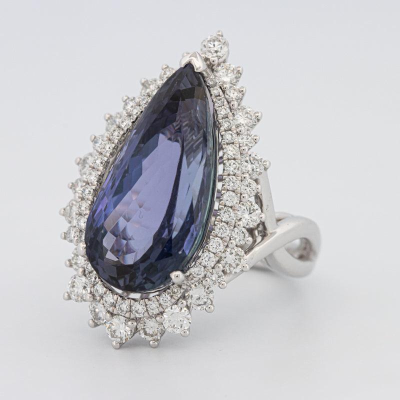 11.20 CT Pear - shape Tanzanite Halo Ring - ZIZOV DIAMONDS