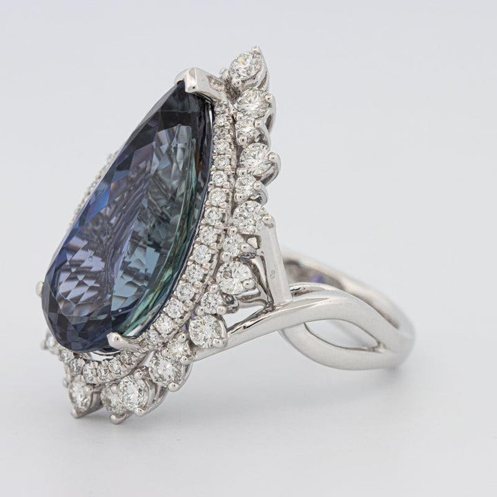 11.20 CT Pear - shape Tanzanite Halo Ring - ZIZOV DIAMONDS