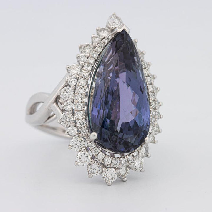 11.20 CT Pear - shape Tanzanite Halo Ring - ZIZOV DIAMONDS