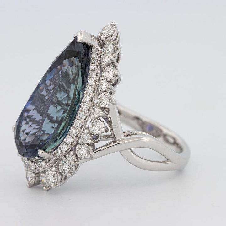 11.20 CT Pear - shape Tanzanite Halo Ring - ZIZOV DIAMONDS