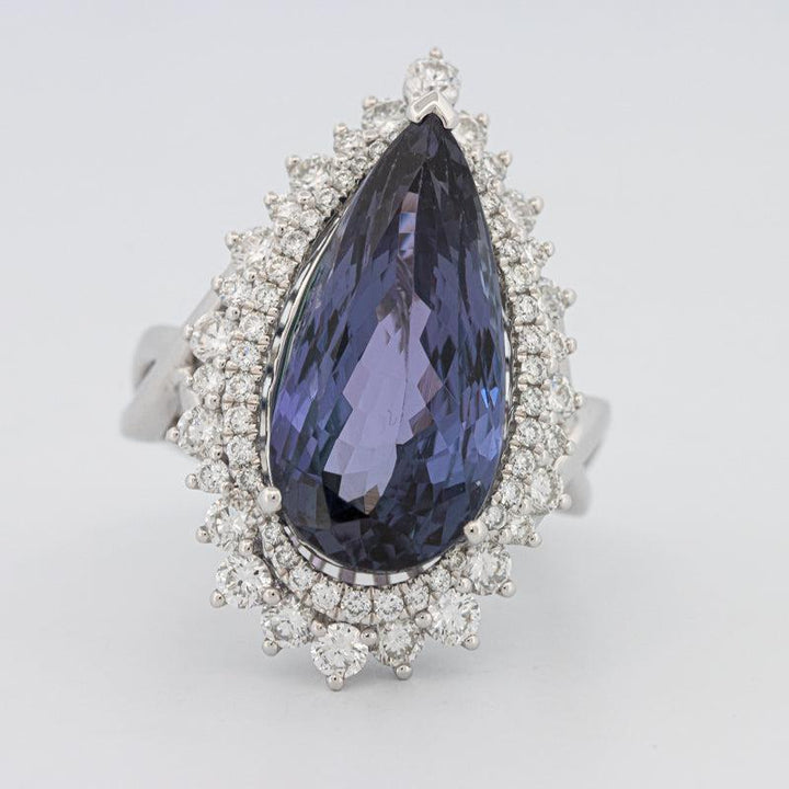 11.20 CT Pear - shape Tanzanite Halo Ring - ZIZOV DIAMONDS