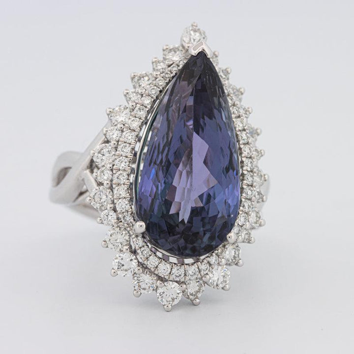 11.20 CT Pear - shape Tanzanite Halo Ring - ZIZOV DIAMONDS