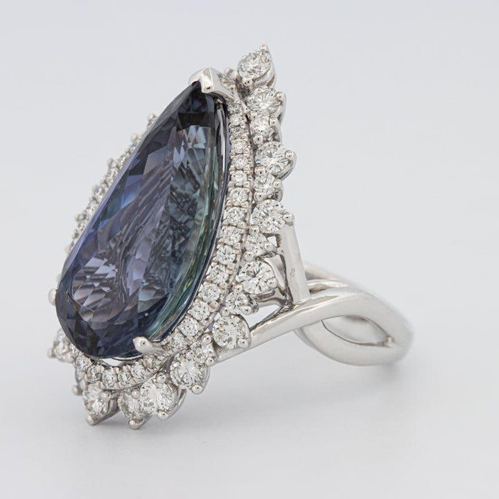 11.20 CT Pear - shape Tanzanite Halo Ring - ZIZOV DIAMONDS