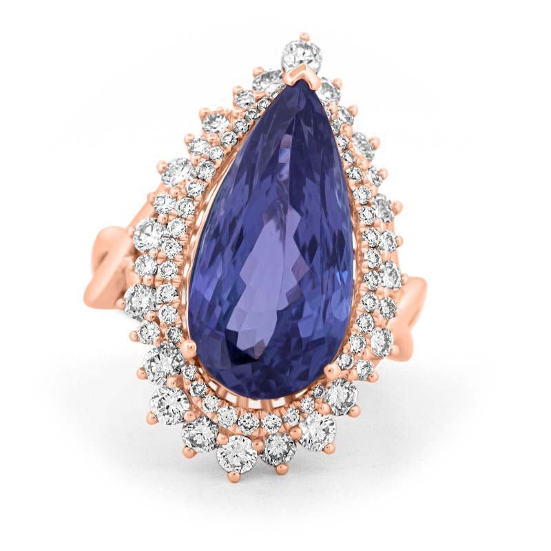 11.20 CT Pear - shape Tanzanite Halo Ring - ZIZOV DIAMONDS
