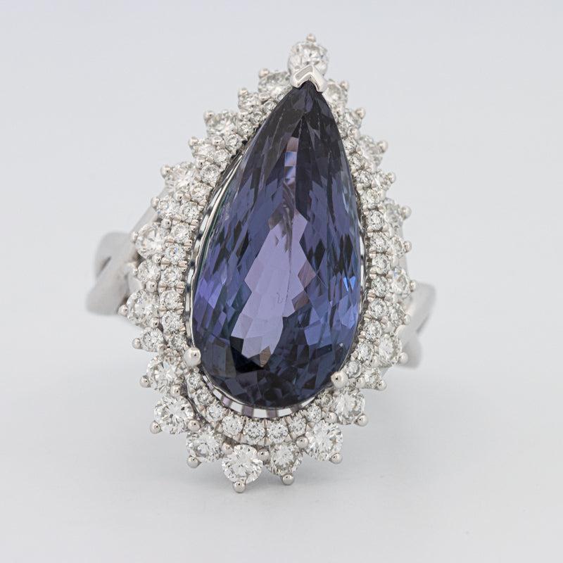 11.20 CT Pear - shape Tanzanite Halo Ring - ZIZOV DIAMONDS