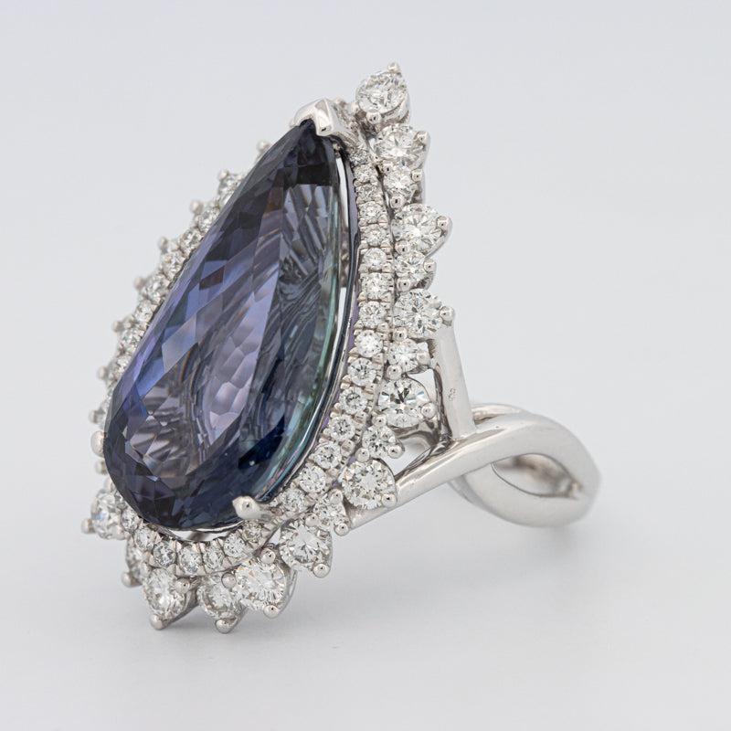 11.20 CT Pear - shape Tanzanite Halo Ring - ZIZOV DIAMONDS